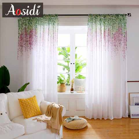 AOSIDI Wisteria Flower Design Home Decor Modern Tulle Curtains For Living Room Bedroom Window Voile Curtains Light Transmission ► Photo 1/6