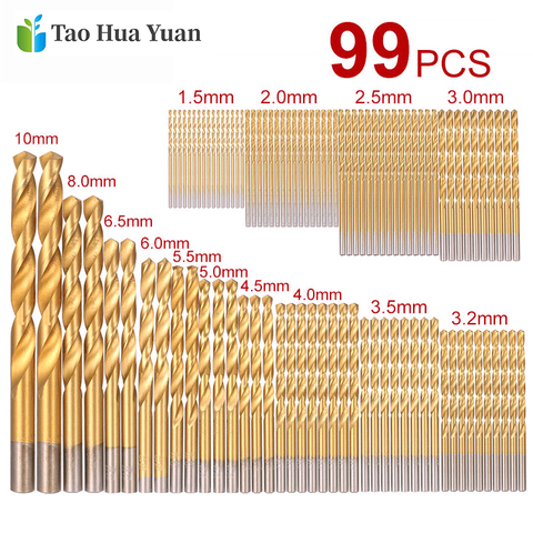 99pcs/set HSS Titanium Coated Drill Bit Set 1.5-10.0mm High Speed Steel Twist Drill Bit For Woodworking Power Tool Accessories A ► Photo 1/1