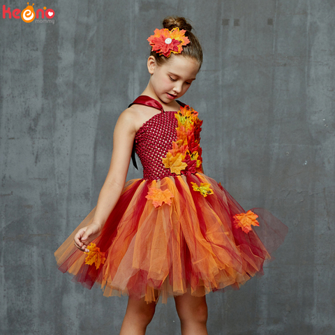 Fall Autumn Girls Tutu Dress Kids Maple Leaves Dress Up Halloween Costume Fancy Birthday Party Carnival Thanksgiving Clothes ► Photo 1/6