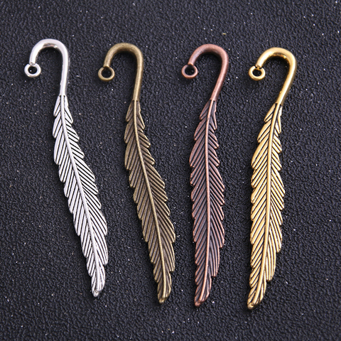 4pcs 12*79mm new fashion classics wholesales feather shape four color lead free metal alloy bookmark ► Photo 1/5