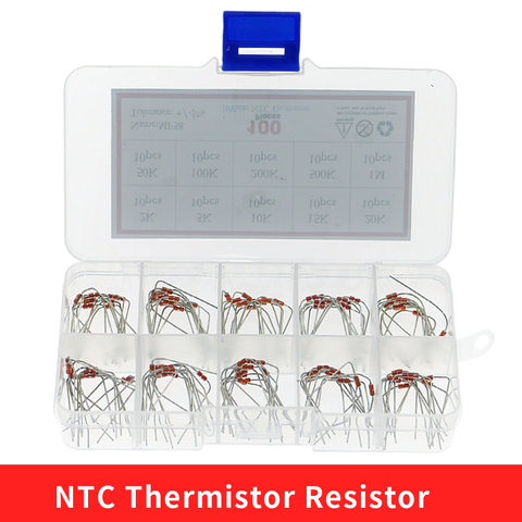 100pcs=10value*10pcs NTC Thermistor Resistor Kit NTC-MF58 2K 5K 10K 15K 20K 50K 100K 200K 500K 1M Temperature sensor +/-5% 3950B ► Photo 1/5