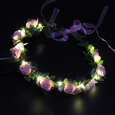 Women Girls Wedding Party Crown Flower Headband LED Light Hair Wreath Halloween Garlands Glow Birthday Neon Party Christmas Xmas ► Photo 1/6