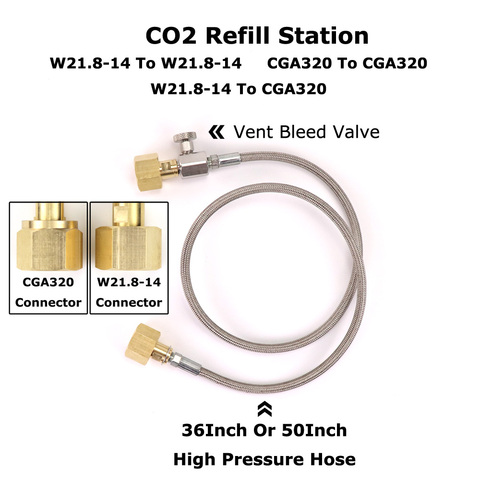 NEW  CO2 Fill Refill Station Charging Adaptor With 37Inch / 50Inch Hose W21.8-14 TO W21.8-14(DIN 477) ► Photo 1/6