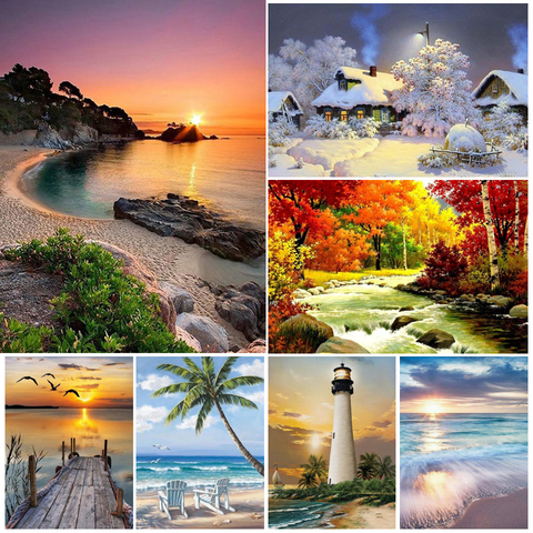 5D Diamond Painting Landscape Sunset Sea Cross Stitch Kit Mosaic Picture of Rhinestones Home Decor Full Drill Diamond Embroidery ► Photo 1/6