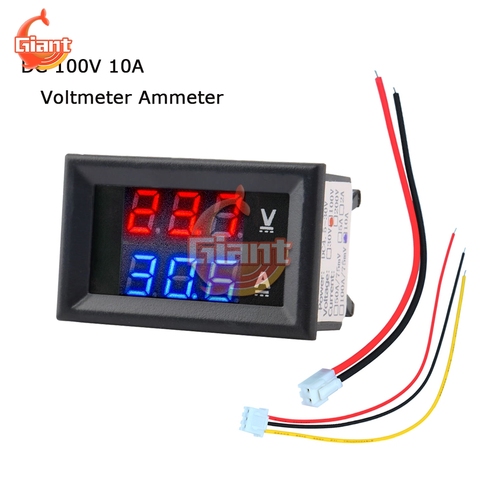 DC 0-100V 10A Mini Voltmeter Ammeter Blue Red LED Dual Digital Display Amp Volt Voltage Current Meter Gauge Tester Panel for Car ► Photo 1/6