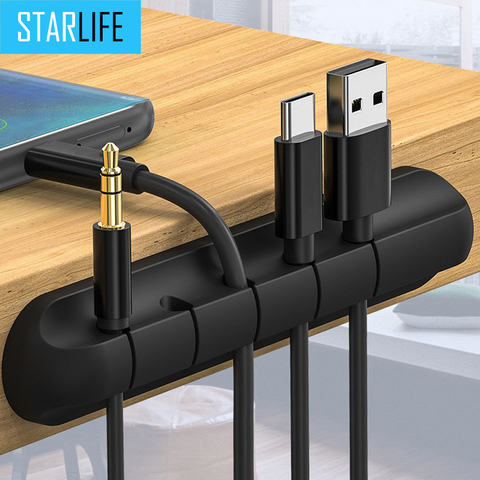 STARLIFE USB Cable Organizer Cable Clamp Wire Winder Headphone Earphone Holder Cord Silicone Clip Phone Line Desktop Management ► Photo 1/6