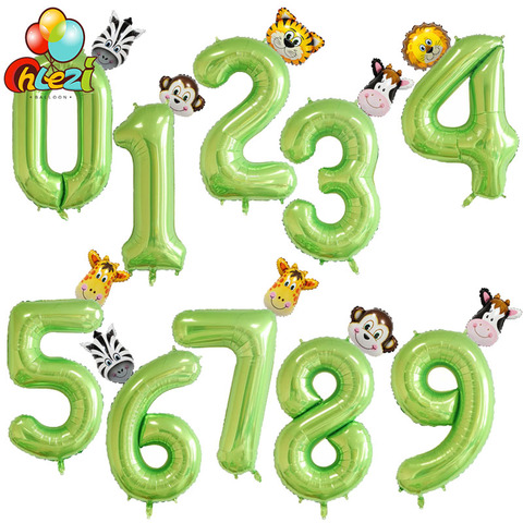40 inch Fruit green Number foil Balloons animal Balloon Monkey giraffe zebra figure 1 2 3 year kid boy girl Birthday Party decor ► Photo 1/6