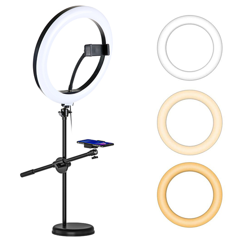Dimmable Led Ring Light With Monopod Mount Bracket Photography Phone Studio Selfie Annular Lamp For Tiktok Youtube Live Video ► Photo 1/6