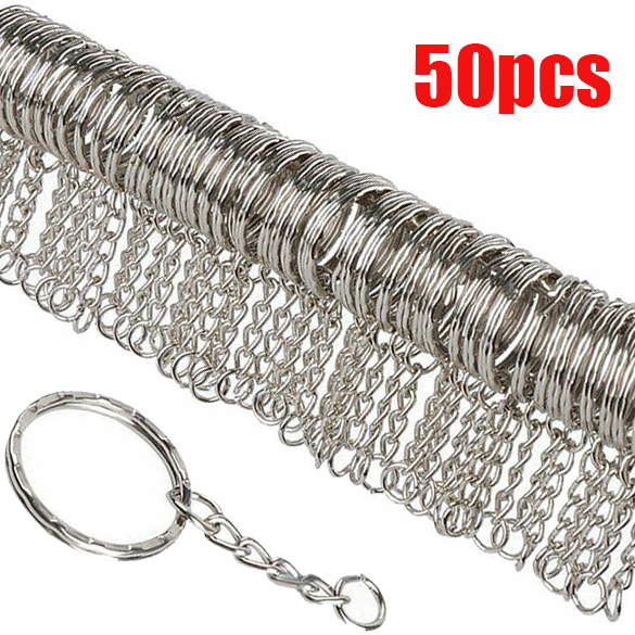 50PCS Silver Plated Metal Blank Keyring Key chains Split Keyfob Key Holder Rings 