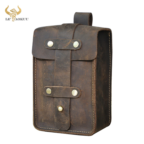 Crazy Horse Leather men Design Small Cowhide Vintage Hook Hip Bum Bag Fanny Waist Belt Pack Cigarette Case 6