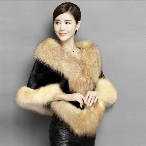 Winter Ladies' Genuine Knitted Mink Fur Shawls Fox Fur Collar Women Fur Pashmina Wraps Bridal Cape Coat Jacket ► Photo 1/6