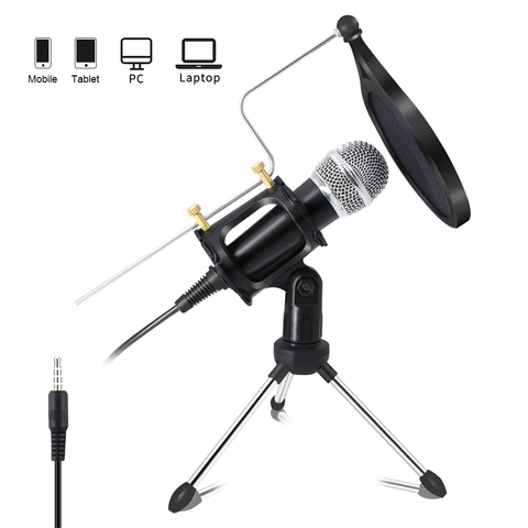 Lefon Recording Condenser Microphone Mobile Phone Microphone Microfone For Computer Pc Karaoke Mic Holder For Android 3.5mm plug ► Photo 1/6