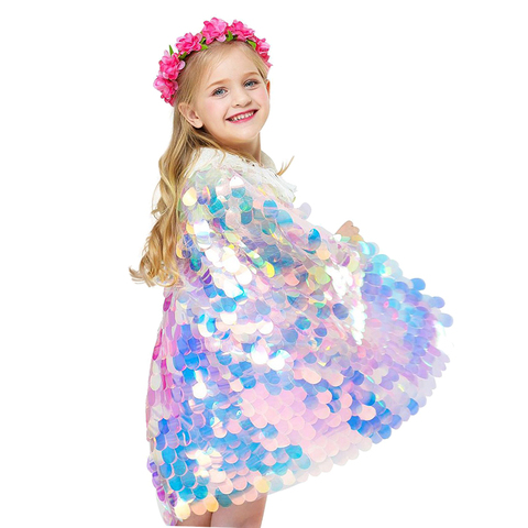 Fashion Glitter Multicolor Sequins Shawl Shiny Girls Cloak Blingbling Fairy Princess Cape Christmas Party Halloween Kids Clothes ► Photo 1/6