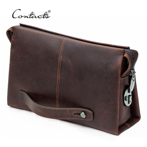 CONTACT'S Men Clutch Bag Large Capacity Genuine Leather Men Wallets Cell Phone Pocket Coded Lock Design Business Long Purse Male ► Photo 1/6