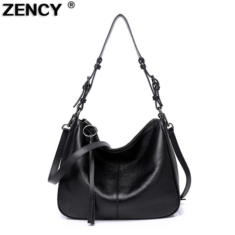 ZENCY 2022 NEW 100% Genuine Cow Leather Women Shoulder Messenger Handle Bag Ladies Female TOP Cowhide Handbags Girl Hobo Satchel ► Photo 1/6