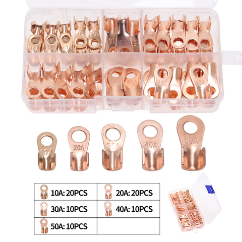 70pcs Copper Battery Cable Connector Terminal Open Lugs Wire Terminals OT 10/20/30/40/50A ► Photo 1/6