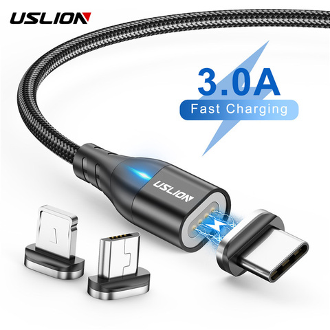 USLION LED Magnetic Cable Micro 540 Rotation 2022 New USB To Type C 3A Fast Charging For iPhone 11 Pro XS Max Samsung Huawei ► Photo 1/6