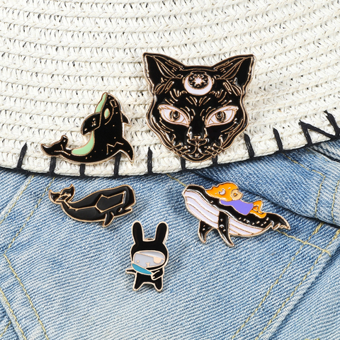 Animal badge enamel pins brooch black white cat fish monster Button shirt jackets women cute brooches kids jewelry accessories ► Photo 1/6