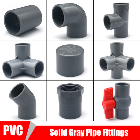 Solid Gray PVC Pipe Fittings DIY Straight Elbow Equal Tee Connectors Plastic Joint Tube Coupler Adapter 3/4/5/6 Ways ► Photo 1/6
