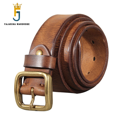 FAJARINA Top Quality Men‘s Retro Cowhide Leather Belts Solid Pure Cow Skin Brass Pin Buckle Metal Belt for Men 3.8cm N17FJ886 ► Photo 1/6