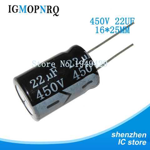 10pcs high quality 450V22UF 16x25mm 22UF 450V 16 * 25 electrolytic capacitor ► Photo 1/2