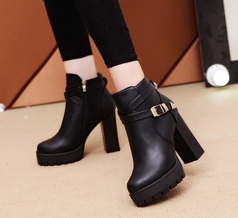 2022 new top quality flock leather boots women high heels platform ankle boots for women round toe autumn winter shoes ► Photo 1/6