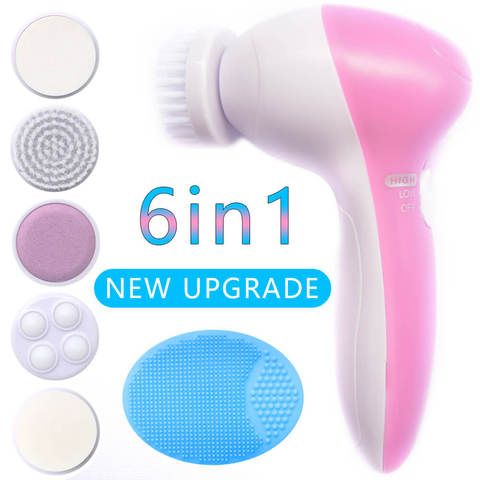 5 6 in 1 Electric Facial Brush Washing Face Cleansing Massager Machine Silicone Skin Beauty Makeup Cleanser Remover device Sets ► Photo 1/6