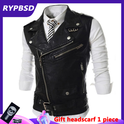 2016 New Arrival Men's Casual Multi Zipper Leather Vest Short Design Turn-Down-Collar Slim Vest ► Photo 1/6