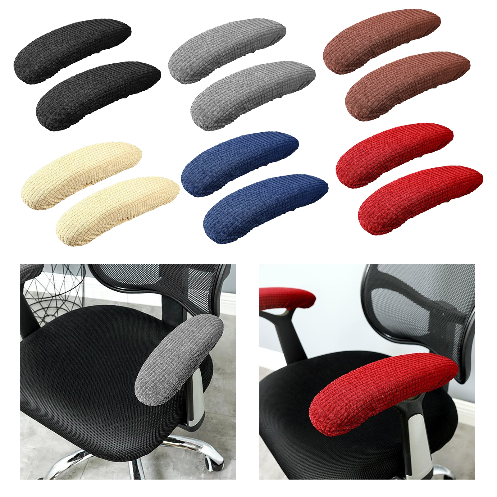 1 Pair Removable Washable Office Chair Armrest Slipcovers Covers Pads Stretch 