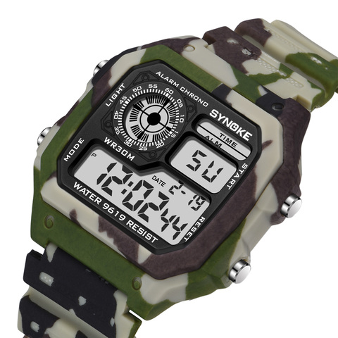 SYNOKE Digital Watch For Men Camouflage Green Military Waterproof Sport Electronic Clock Male LED Display Wristwatch Alarm Clock ► Photo 1/6