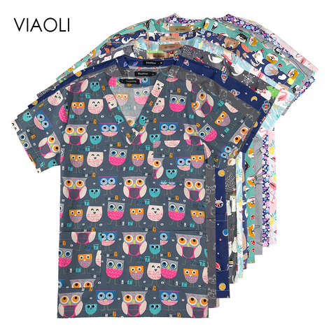 High Cartoon print surgical uniforms pharmacy hospital nurse scrubs tops breathable beauty salon dentistry pet doctor overalls ► Photo 1/6