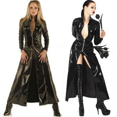 Sexy Plus Size Vinyl Clubwear Balck Pvc Faux Leather Long Sleeves Gothic Long Coat For Men Women PU Leather Coat Trench ► Photo 1/6
