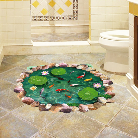 Lotus Pond 3D Floor Stickers Fish In Water Wall Stickers PVC Vinyl Home Decor Bathroom Bedroom Floor Decoration Waterproof ► Photo 1/6