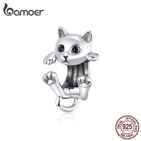 bamoer Authentic 925 Sterling Silver Cute Cat Kitty Animal Beads Charm for Original 3mm Bracelet Bangle Girl Gifts BSC208 ► Photo 1/5