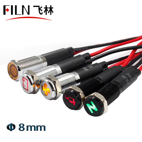 8mm mini waterproof metal led indicator light pilot signal lamp car boat panel dashboard warning 12v light with wire leading ► Photo 1/6