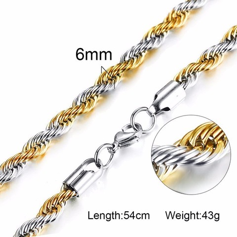 Vnox Stainless Steel Rope Chain Men Necklace Gold Tone Twisted Wave Links Basic Chains Choker Unisex Punk Jewelry ► Photo 1/6