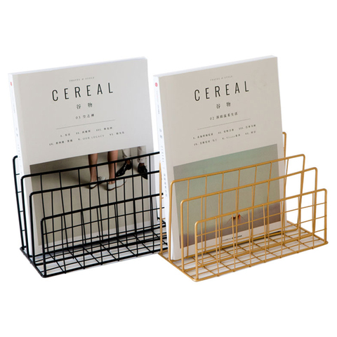 3 Grid Vertical Desktop Organizer Metal Newspaper Magazine Book Holder Rack File Organizer Storage Rack for Home Office ► Photo 1/5