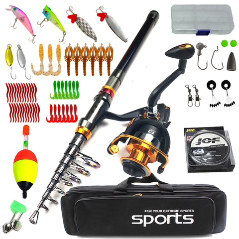 Fishing Pole Set Full Kits With Telescopic Fishing Rod And Spinning Reel  Baits Hooks Travel Pole Set - AliExpress