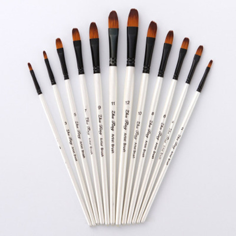 12Pcs/lot White Handle Art Painting Brush Set Nylon Hair Artist Brushes for Acrylic and Oil Painting Brushes Drawing Accessories ► Photo 1/6