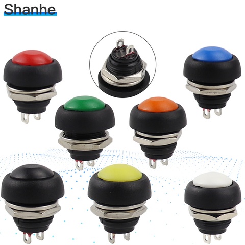 1PC DIY Mini 12mm Momentary Waterproof Push Button Switch Horn Blue White Green Red Yellow Black 1A 250V Self-reset ► Photo 1/6