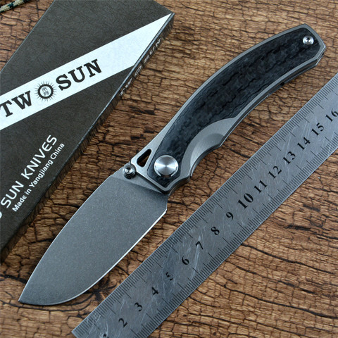 TWOSUN New Gift Collection Pocket Knives M390 Stonewashed Blade Outdoor Survival Tool EDC Titanium Carbon Fiber Handle TS264 ► Photo 1/6