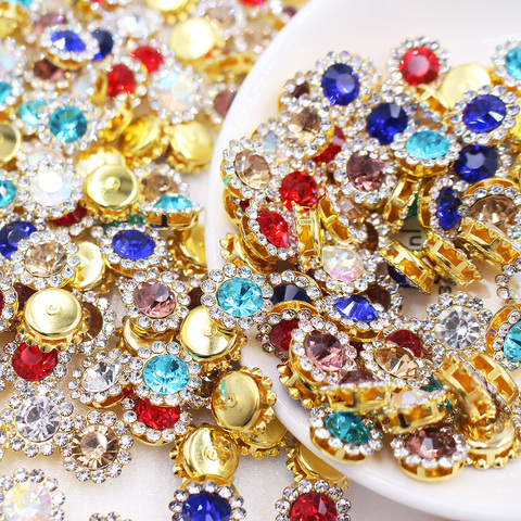 12mm 100pcs Shiny Crystals Glass Stones Round Gold Claw Strass