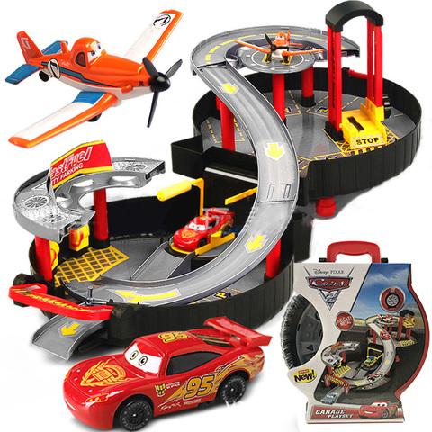 Pixar Cars 2 3 Portable Children Car Park Toy Lightning McQueen Model Alloy Rail Car Boy Assembled Eudcational Toy Birthday Gift ► Photo 1/6