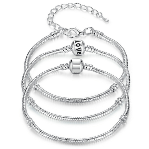 BAMOER 5 Style Silver Color LOVE Snake Chain Bracelet & Bangle 16CM-21CM Pulseras Lobster PA1104 ► Photo 1/5