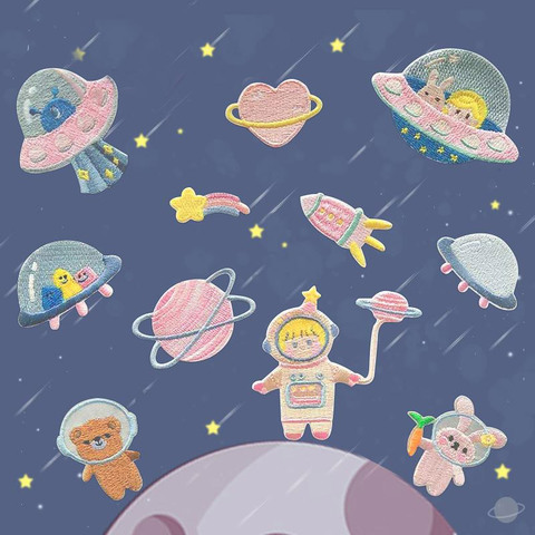 Self-adhesive Cute Bear Astronaut Spaceship Embroidery Patches for Clothes Sticker Iron on Clothing Stripe Diy Cartoon Applique ► Photo 1/6