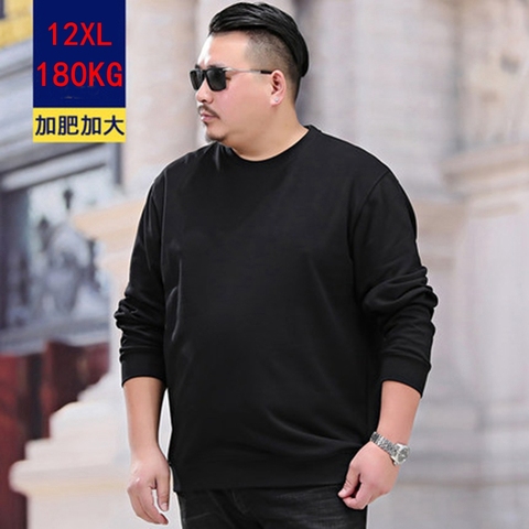 Men's big T-shirt plus size 7XL 8XL 9XL 10XL 11XL 12XL winter long sleeve round neck loose cotton sports black white blue top ► Photo 1/6