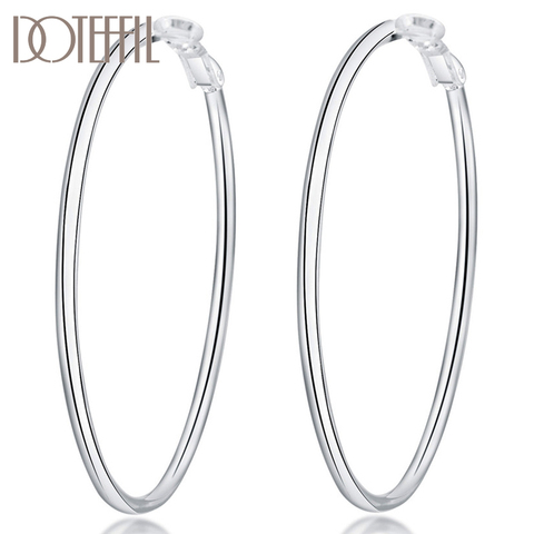 DOTEFFIL 925 Sterling Silver Smooth 50/60/70/80mm Round Circle Hoop Earrings For Women Fashion Charm Engagement Wedding Jewelry ► Photo 1/6
