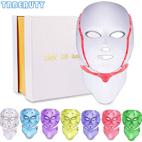 7 Colors Light LED Facial Mask With Neck Skin Rejuvenation Face Care Treatment Beauty Anti Acne LED Light Therapy Whitening Skin ► Photo 1/6
