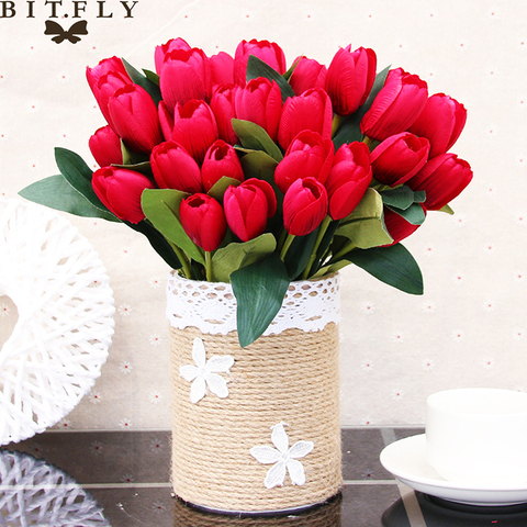 Buy Online 30cm Silk Pu Tulips Artificial Flowers Bouquet 9 Big Head And 1 Bud Cheap Fake Flowers For Home Wedding Decoration Indoor Alitools