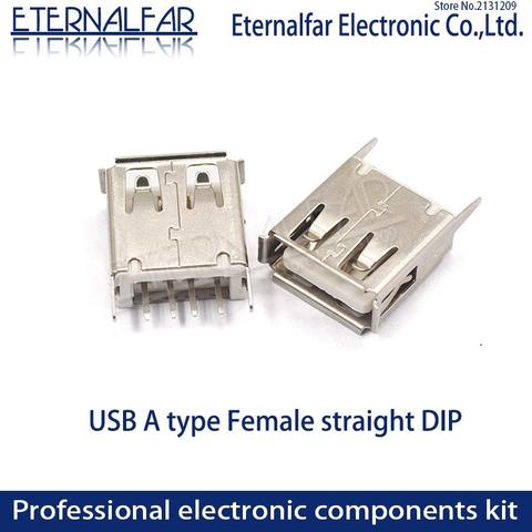 USB 2.0 Interface Connector Socket Type A Female 180 Degree Crimping  DIP Straight Vertical Bend Needle Welding Wire PCB DIY ► Photo 1/6